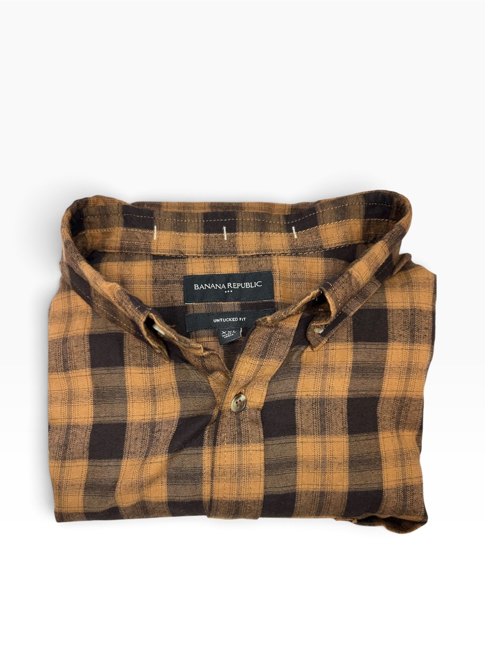 Banana Republic Men’s Untucked Fit Plaid Button-Down Shirt - Brown/Gold